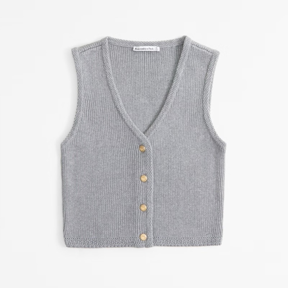 Abercrombie & Fitch Women’s Mara Button-Up Sweater Vest Grey XS